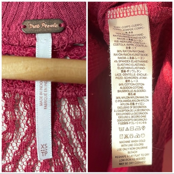 Free People Red Spring Valley Knit Top NWOT oversized size XS - Picture 7 of 7